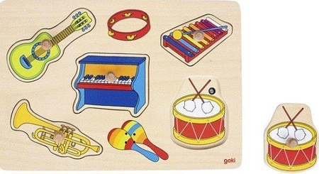 Układanka dla dzieci z uchwytami i dźwiękiem, Grające instrumenty muzyczne dla dzieci, 57520-Goki, układanki drewniane