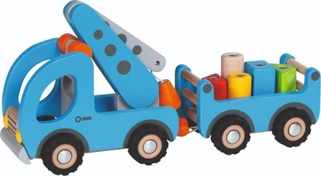 Drewniane auto Żuraw z przyczepą 55875-Goki, samochody dla dzieci