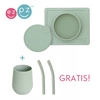 EZPZ SIlikonowa miseczka z podkładką 2w1 Mini Bowl z pokrywką  + GRATIS silikonowy kubeczej Mini Cup 120ml z 2 słomkami pastelowa zieleń