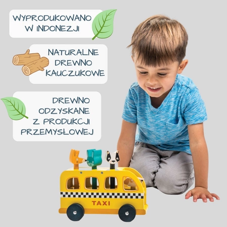 Drewniany samochód - taksówka ze zwierzątkami, Tender Leaf Toys