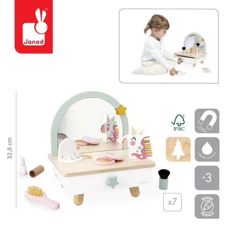 Janod Mała toaletka drewniana z akcesoriami Jednorożec 3+