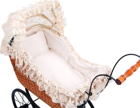 Wiklinowy wózek dla lalek, koronkowa budka, small foot design