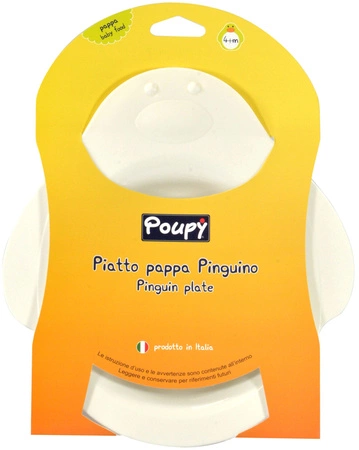 Głęboki talerzyk pingwinek biały 4m+ POUPY