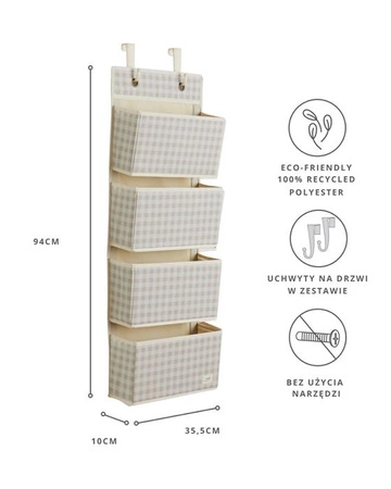 3 Sprouts Organizer Na Drzwi Wiszący Gingham Beige