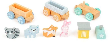 Drewniany pastelowy pociąg z figurkami zwierząt 11470-Small Foot, zabawki dla dzieci