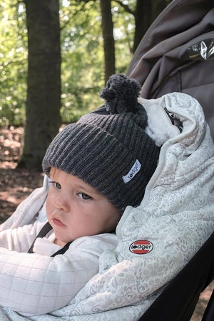 Lodger Czapeczka z wełny merino 100% grafitowa Pigeon 3-6m