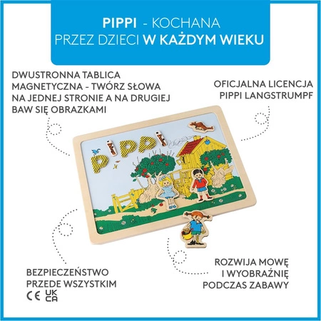 Dwustronna magnetyczna tablica literki i obrazki, edukacyjna zabawka, Pippi