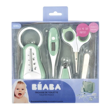 Beaba Kosmetyczka z 9 akcesoriami do pielęgnacji niemowląt Sage green