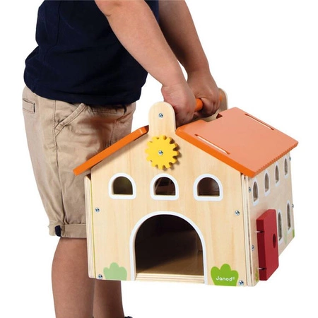 Drewniana farma z otwieranym dachem i figurkami 2+, Janod