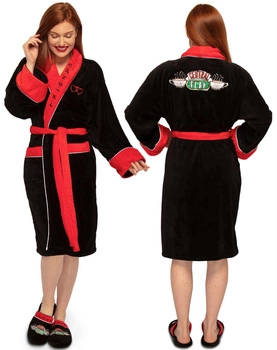 Szlafrok damski Przyjaciele - Central Perk czarno-czerwony bez kaptura