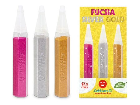Zestaw 3 pisaków z piaskiem do kolorowania (fuksja, złoty i srebrny) 3l+ SABBIARELLI