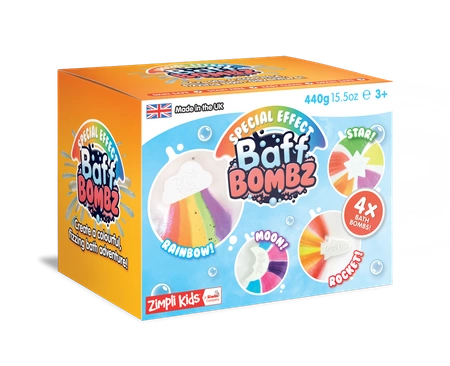 Bomby do kąpieli zmieniające kolor wody, zestaw 4 szt., Rainbow Baff Bombz, 3+, Zimpli Kids