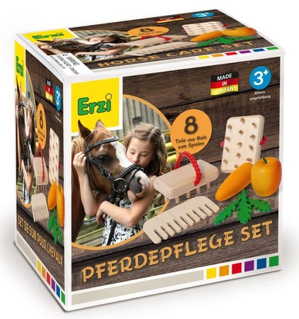 Drewniany zestaw do karmienia i pielęgnacji konia 8 elementów akcesoria do Hobby Horse Erzi 42645