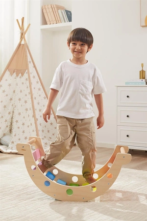 VIGA Drewniany Bujak Mostek 2w1 Huśtawka MONTESSORI Tęczowa