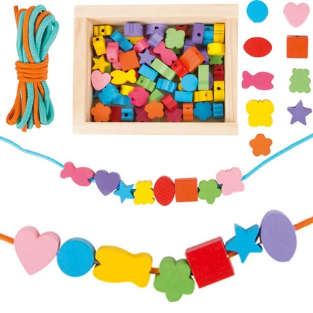 Nawlekanka w drewnianym pudełku, koraliki, 11060-small foot, akcesoria dla dziewczynek