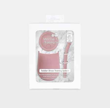 EZPZ Silikonowy kubeczek ze słomką Mini Cup + Straw Training System 120 ml pastelowy róż