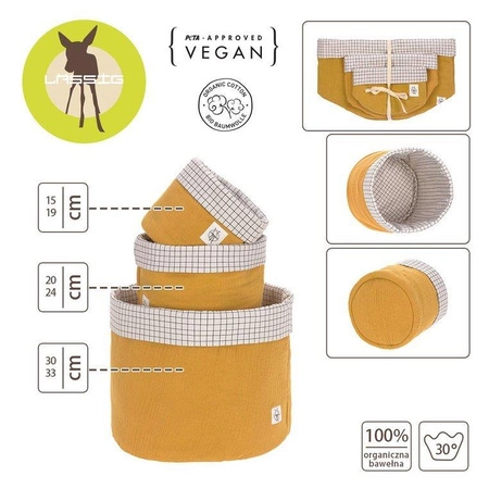 Lassig Muślinowe kosze do przechowywania 3 sztuki Cozy Home musztardowe