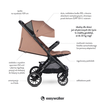 Easywalker Jackey XL Przestronny, samoskładający się wózek spacerowy z kołami XL Pecan Brown