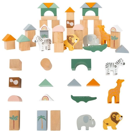 Drewniane klocki i figurki zwierząt Safari 11699- Small Foot, klocki dla dzieci