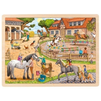 Puzzle Stajnia 96 elementów 57367-Goki, zabawki drewniane