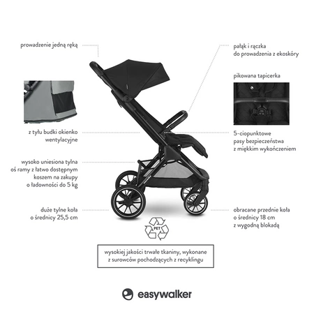 Easywalker Jackey XL Przestronny, samoskładający się wózek spacerowy z kołami XL Shadow Black