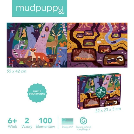 Mudpuppy Puzzle dwustronne Las nad i pod ziemią 100 elementów 6+