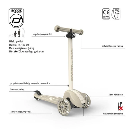 SCOOTANDRIDE Highwaykick 3S Hulajnoga z systemem sterowania 2w1 i kółkami LED składana 3+ Ash