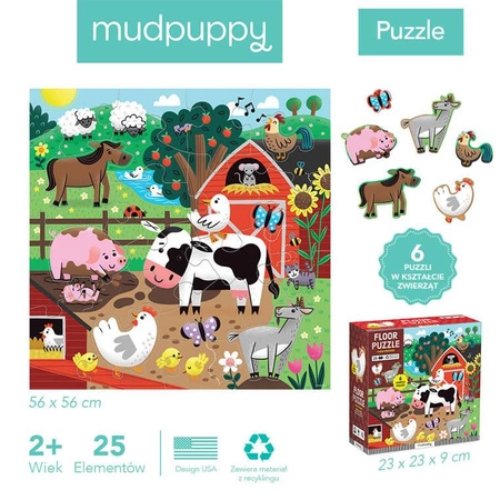 Mudpuppy Puzzle podłogowe Farma z unikalnymi kształtami 25 elementów 2+