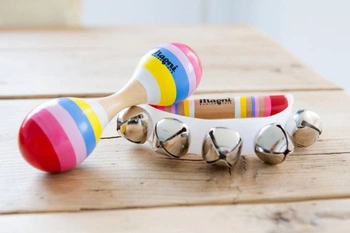 Podwójny marakas drewniany tęczowy