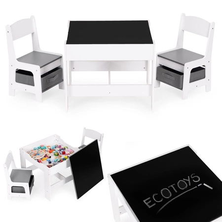 Zestaw mebli dla dzieci stolik + 2 krzesła tablica kredowa ECOTOYS