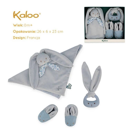 Kaloo Zestaw prezentowy 3 w 1 Królik (komforter + gryzak + buciki) niebieski Lapinoo