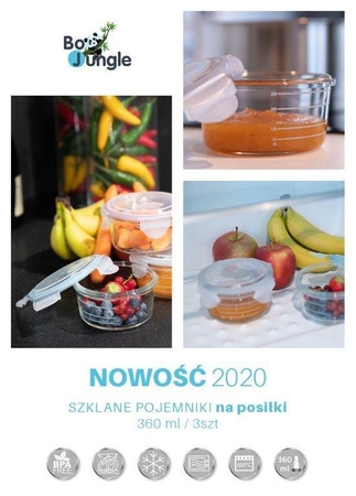 B-Szklane pojemniki 3 szt 280ml White-Grey- Pink