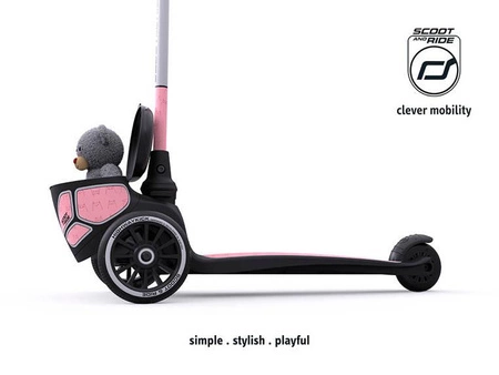 SCOOTANDRIDE Highwaykick 2 Lifestyle Hulajnoga trójkołowa balansowa ze schowkiem, świecącymi kółkami i odblaskową kierownicą 2+ Reflective Rose