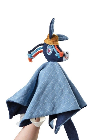 LILLIPUTIENS Muślinowy komforter z mini-pacynką na palec Osiołek Ignace 0 m+