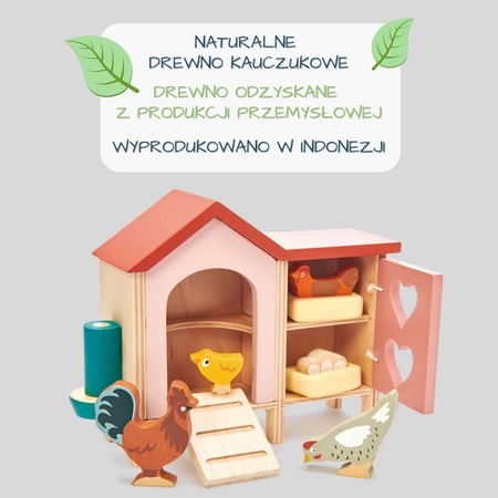 Drewniane figurki do zabawy - kurnik z kurami,Tender Leaf Toys