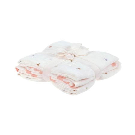 Lassig Muślinowy otulacz kocyk z bawełny organicznej 60x60cm zestaw 3 szt. Happy Fruits peach