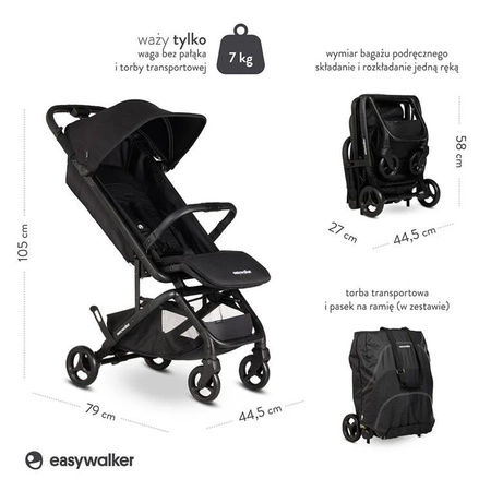 Easywalker Miley² Kompaktowy wózek spacerowy z torbą transportową Shadow Black