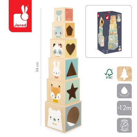 Janod Piramida wieża drewniana 6 el. Pure 12 m+