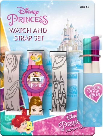 Zegarek cyfrowy z paskami do kolorowania Disney Princess WD19421