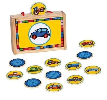 Memo pojazdy w drewnianej skrzyneczce