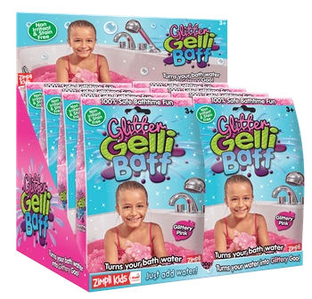 Display 10 szt., magiczny proszek do kąpieli, Gelli Baff Glitter, różowy, 3+, Zimpli Kids