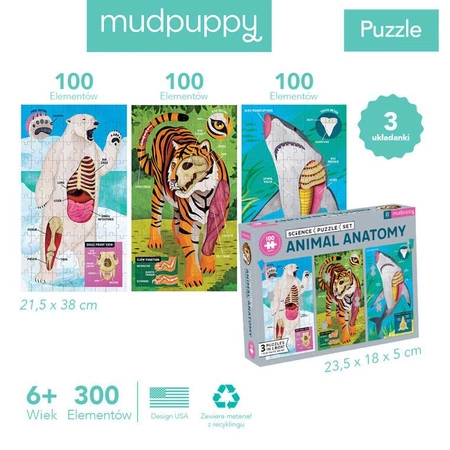 Mudpuppy Puzzle edukacyjne 3w1 Anatomia zwierząt 100 elementów 6+