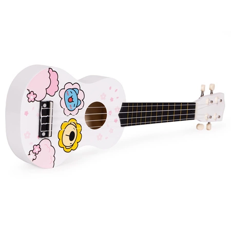 Gitara ukulele dla dzieci drewniana 4 struny nylonowe kostka do gry ECOTOYS