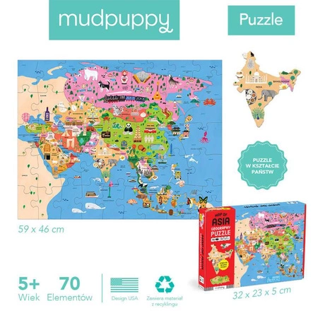 Mudpuppy Puzzle konturowe Mapa Azji 70 elementów 5+