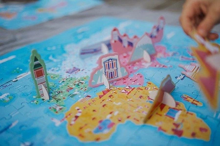 Puzzle edukacyjne z figurkami 3D Cuda świata 350 elementów 7 +, Janod