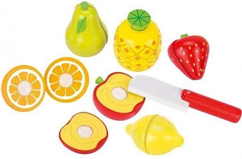 Drewniany zestaw do krojenia z owocami, 51597-Goki, zabawy w kuchnie dla dzieci