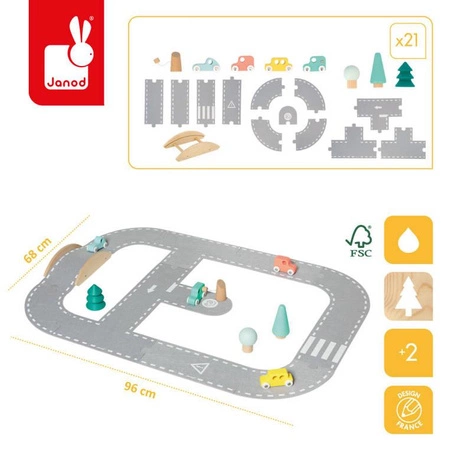 Filcowy tor dla samochodów z akcesoriami 2+, Janod