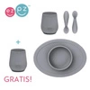 EZPZ Komplet pierwszych naczyń silikonowych First Foods Set szary + kubeczek Tiny Cup GRATIS szary