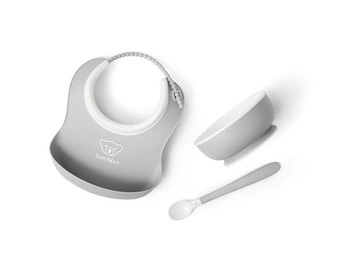 BABYBJORN - Zestaw do karmienia 3 szt. - Light Grey