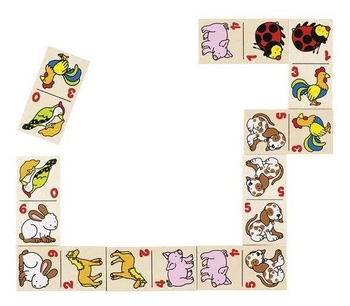 Drewniane domino ze zwierzątkami i cyframi, goki